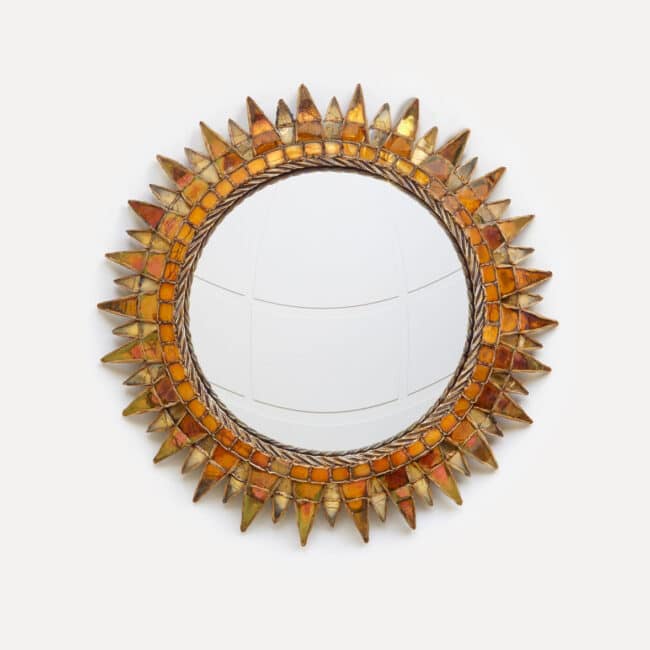 Line Vautrin, Miroir “Soleil à pointes n°3” doré et orange