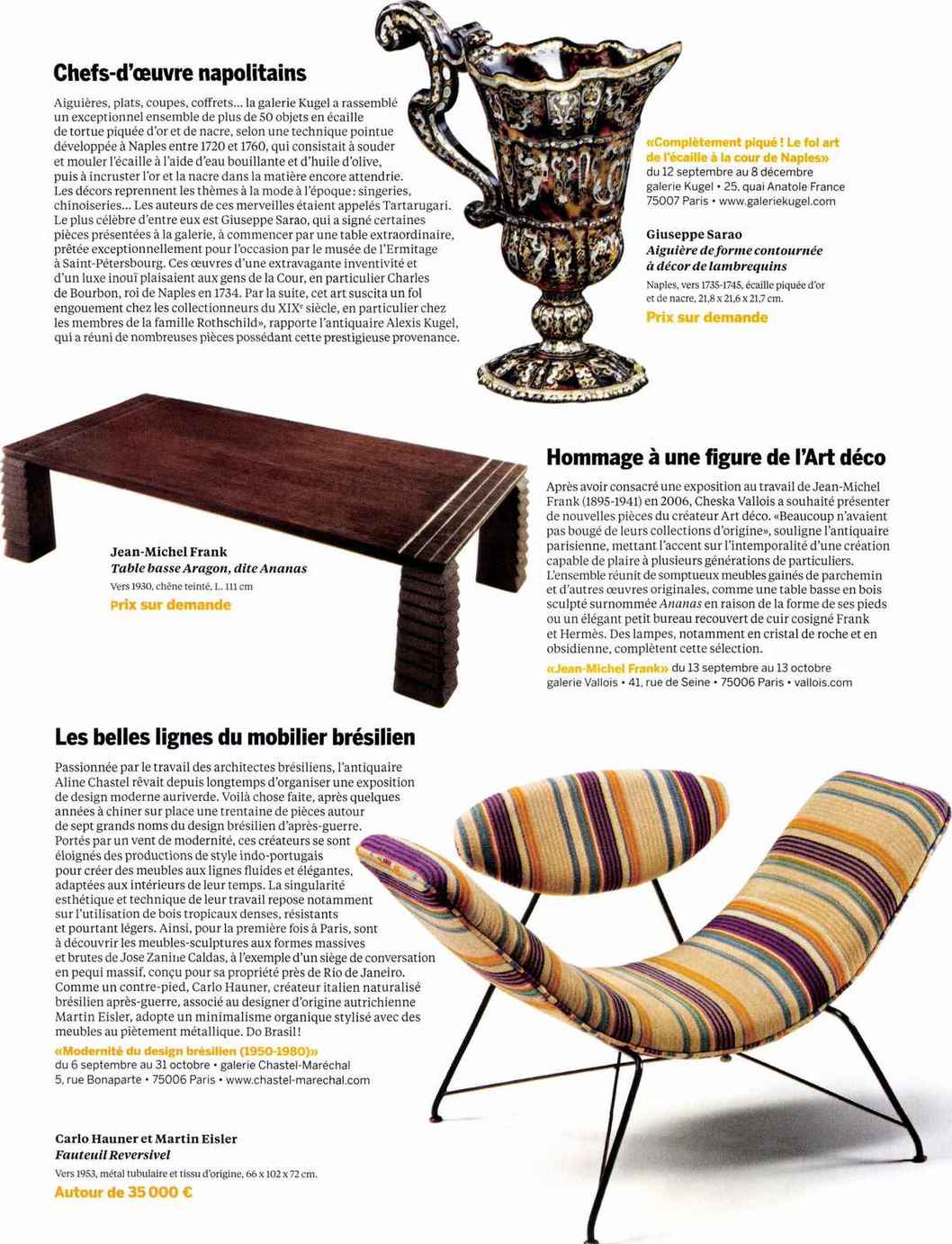 Beaux Arts magazine – Les belles lignes du mobilier brésilien – Septembre 2018