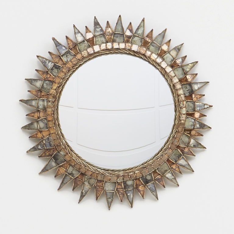 Line Vautrin, Silvered and orange “Soleil à pointes n°3” mirror