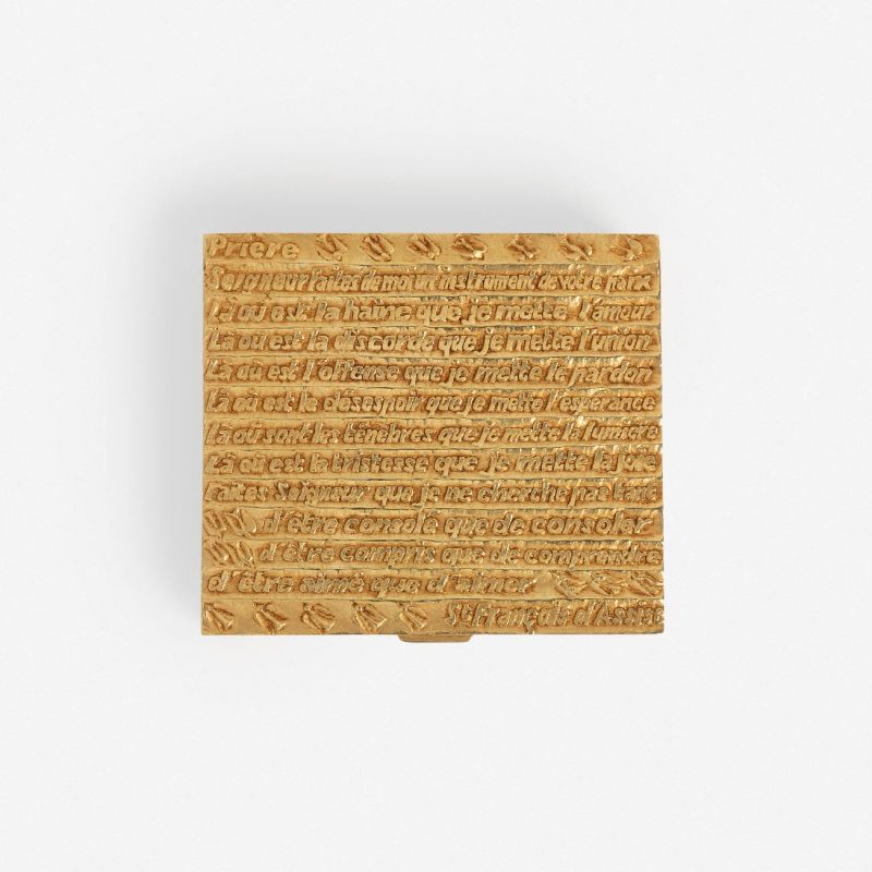 Importante boîte «Prière de Saint-François d’Assise», vers 1946