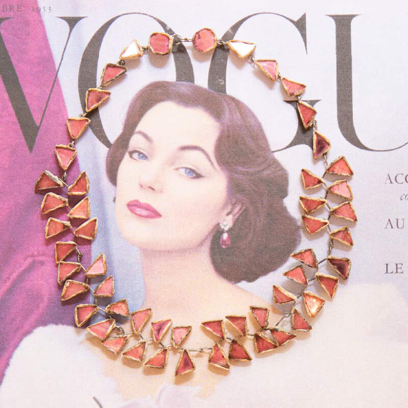 Pink talosel necklace, circa 1960
